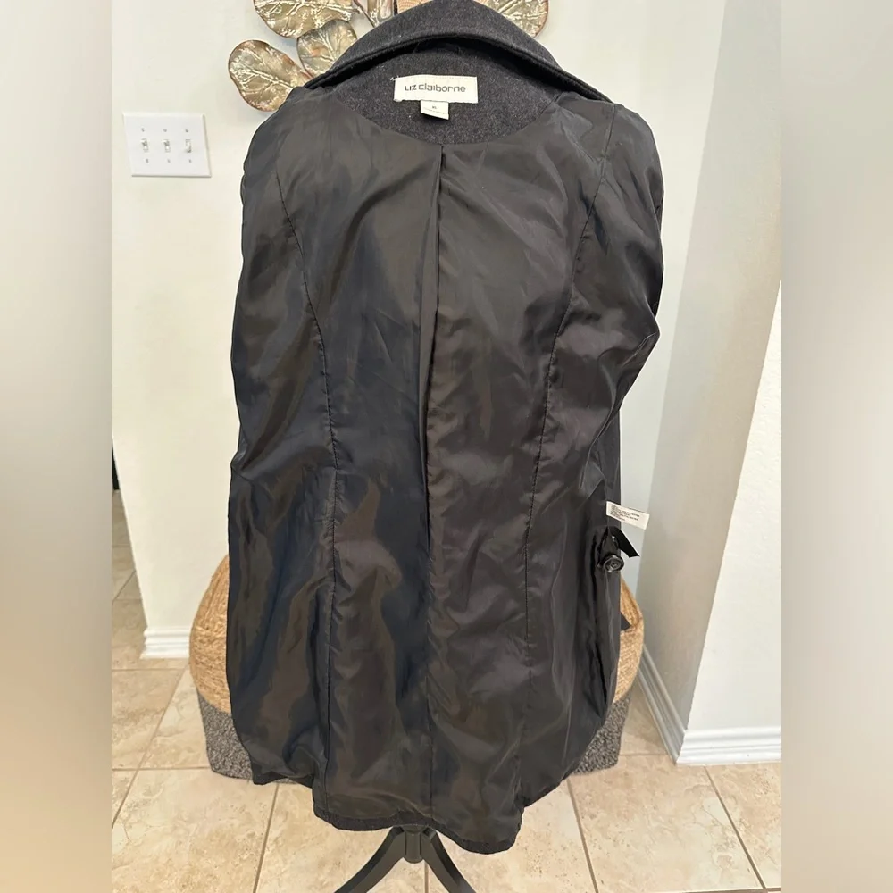 Liz Claiborne Dark Gray Wool Blend Hooded Coat Trench Jacket XL - Picture 8 of 8